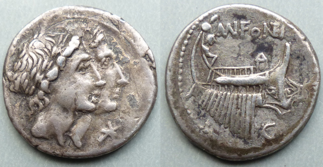 Roman Republic, Mn Fonteius denarius 108/7 BC